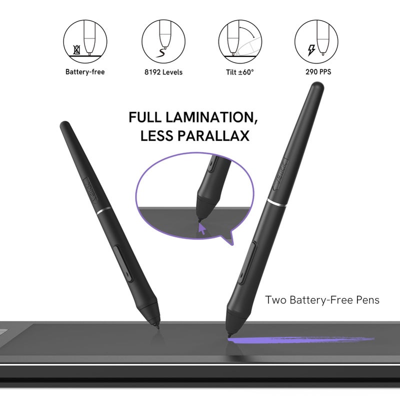VEIKK VK1200 V2 Drawing Tablet with Screen,11.6-inch Full-Laminated Graphic Drawing Monitor,2 Battery-Free Pens with Tilt Function,6 Customizable Keys,Anti-Glare Glass(Must be Connected to PC to Work) - Image 3